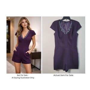 Ted Baker Nuada Romper Purple Women 2 Rhinestone Pocket Night Out Cocktail Party